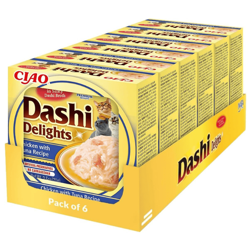 CIAO Dashi Delights Pui cu Ton Multipack 6x70 g | Hrana Umeda Complementara pentru Pisici | Bucatele de Carne in Supa Dashi, Delicioasa si Sanatoasa, Fara Cereale