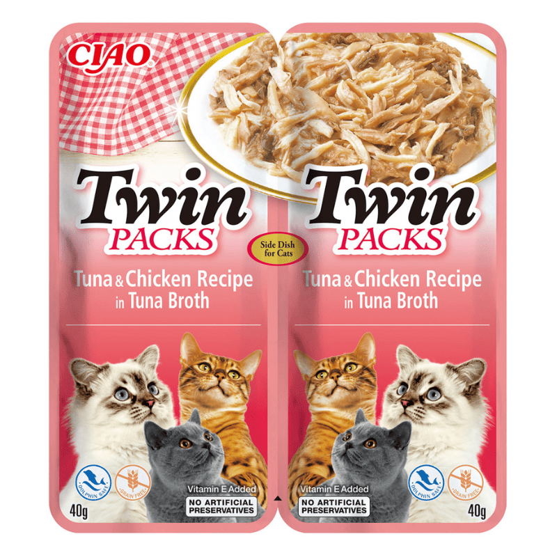 CIAO Cat Twin Ton si Pui in Supa de Ton 2X40 g | Hrana Umeda Complementara pentru Pisici | Delicioasa, Ingrediente Naturale, Fara Cereale, Topping Palatabil