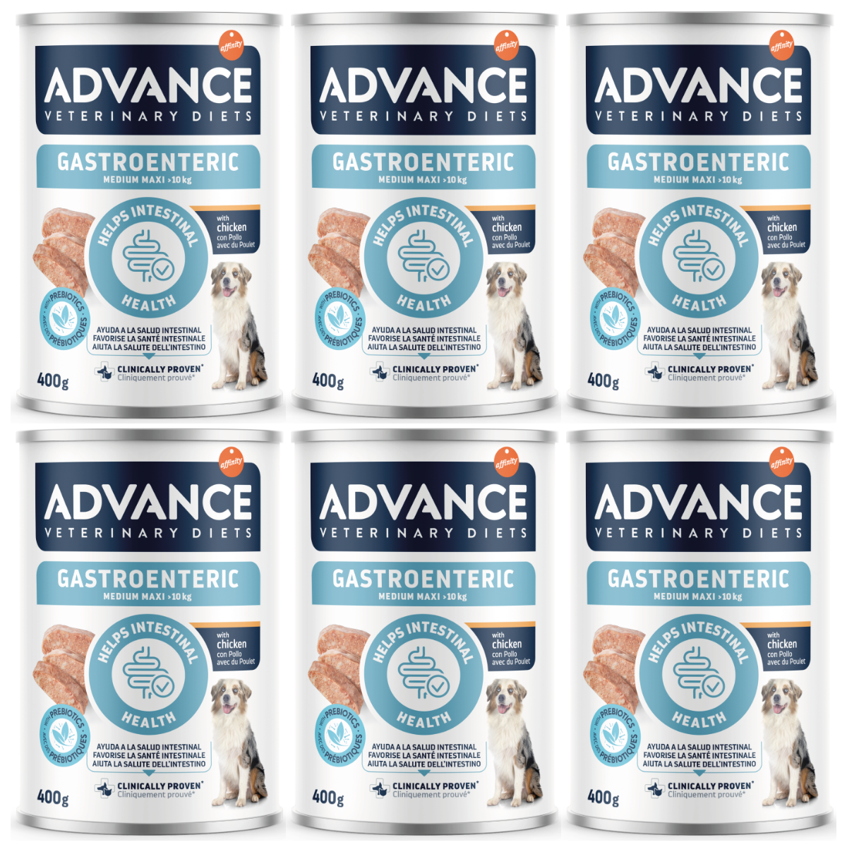 ADVANCE Veterinary Diets Dog Medium-Maxi Gastroenteric, Set Conserve Hrana Umeda Pentru Caini cu Afectiuni Gastrointestinale, 6x400g