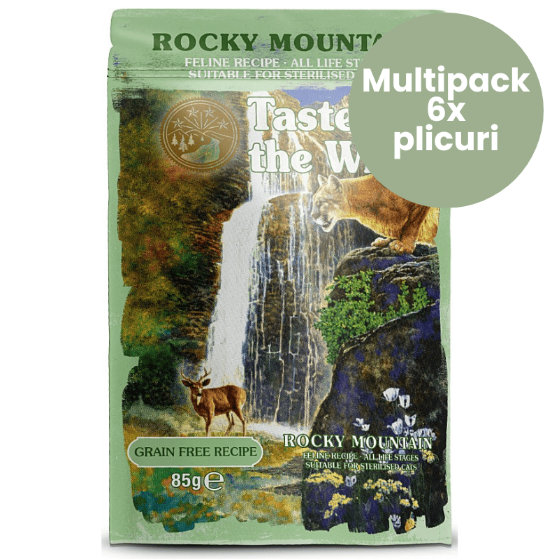 TASTE of the WILD Cat Pouch All Life Stages Rocky Mountain Multipack 6x85 g | Hrana Umeda Fara Cereale pentru Pisici de Toate Varstele | Bucati de Pui si Somon in Sos
