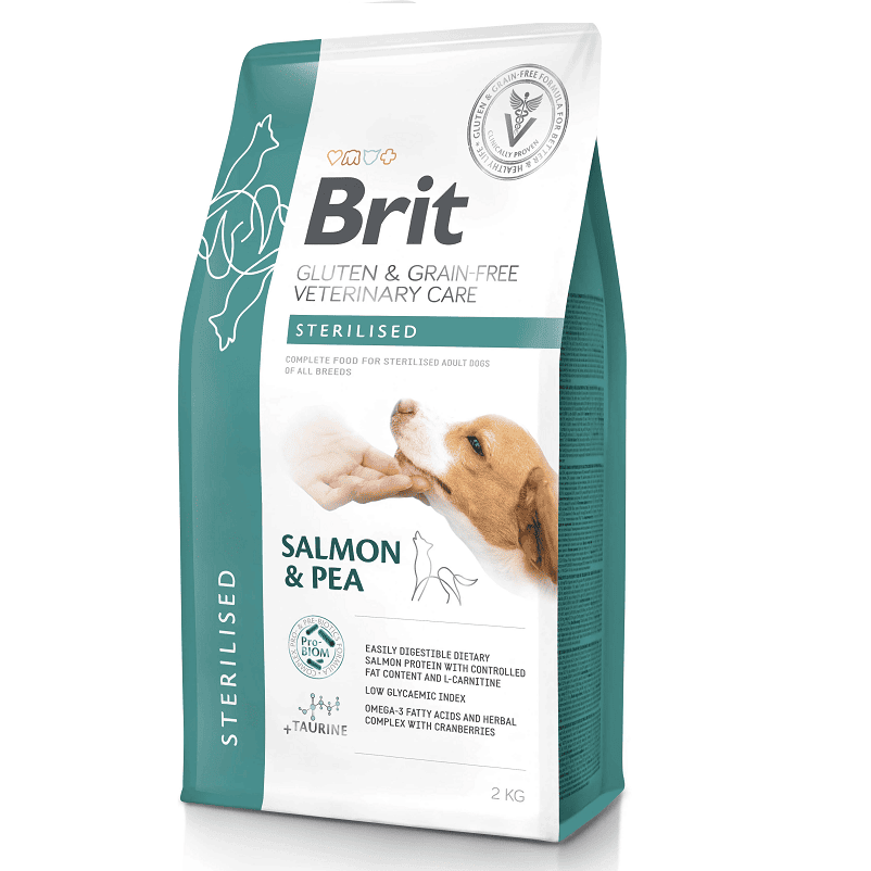 BRIT VET DIETS Dog Grain Free Sterilised cu Somon 2 kg | Hrana Uscata pentru Caini Castrati / Sterilizati | Suport control greutate si conditie corporala