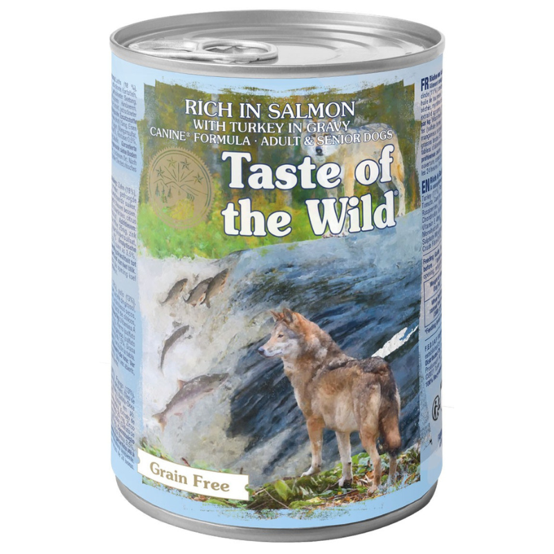 TASTE of the WILD Canine Recipe with Salmon & Turkey in Gravy 390 g | Hrana Umeda Fara Cereale pentru Caini Adulti si Seniori | cu Somon, Curcan si Pui