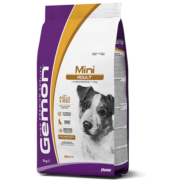 GEMON Dog Mini Adult, cu Pui si Orez – Hrană Uscată pentru Câini Adulți de Talie Mică, 3 kg
