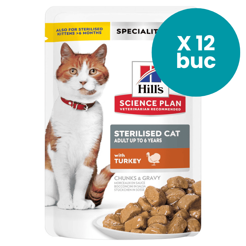 HILL'S Science Plan Sterilised Cat Adult cu Curcan, Box 12x85g – Hrană Umedă pentru Pisici Sterilizate, Suport pentru Sănătatea Urinară și Controlul Greutății