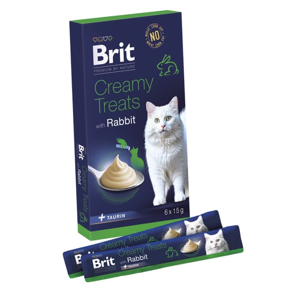 BRIT PREMIUM by Nature Cat Creamy Treats cu Iepure 6x15 g | Recompensa Cremoasa pentru Pisici Adulte cu Iepure si Taurina