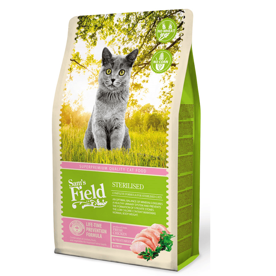 SAM'S FIELD Cat Sterilised Chicken & Rice 2,5 kg | Hrană Uscată Superpremium pentru Pisici Sterilizate | Controlul Greutății și Protecția Tractului Urinar | Cu Pui Proaspăt și Orez