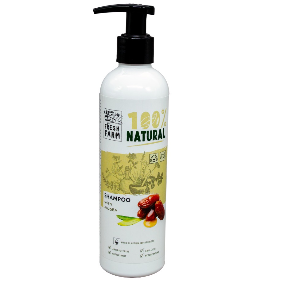 FRESH FARM Jojoba Shampoo 250 ml – Sampon Hidratant cu Ulei de Jojoba pentru Caini si Pisici, Reda Luciul si Stralucirea Naturala a Blanii