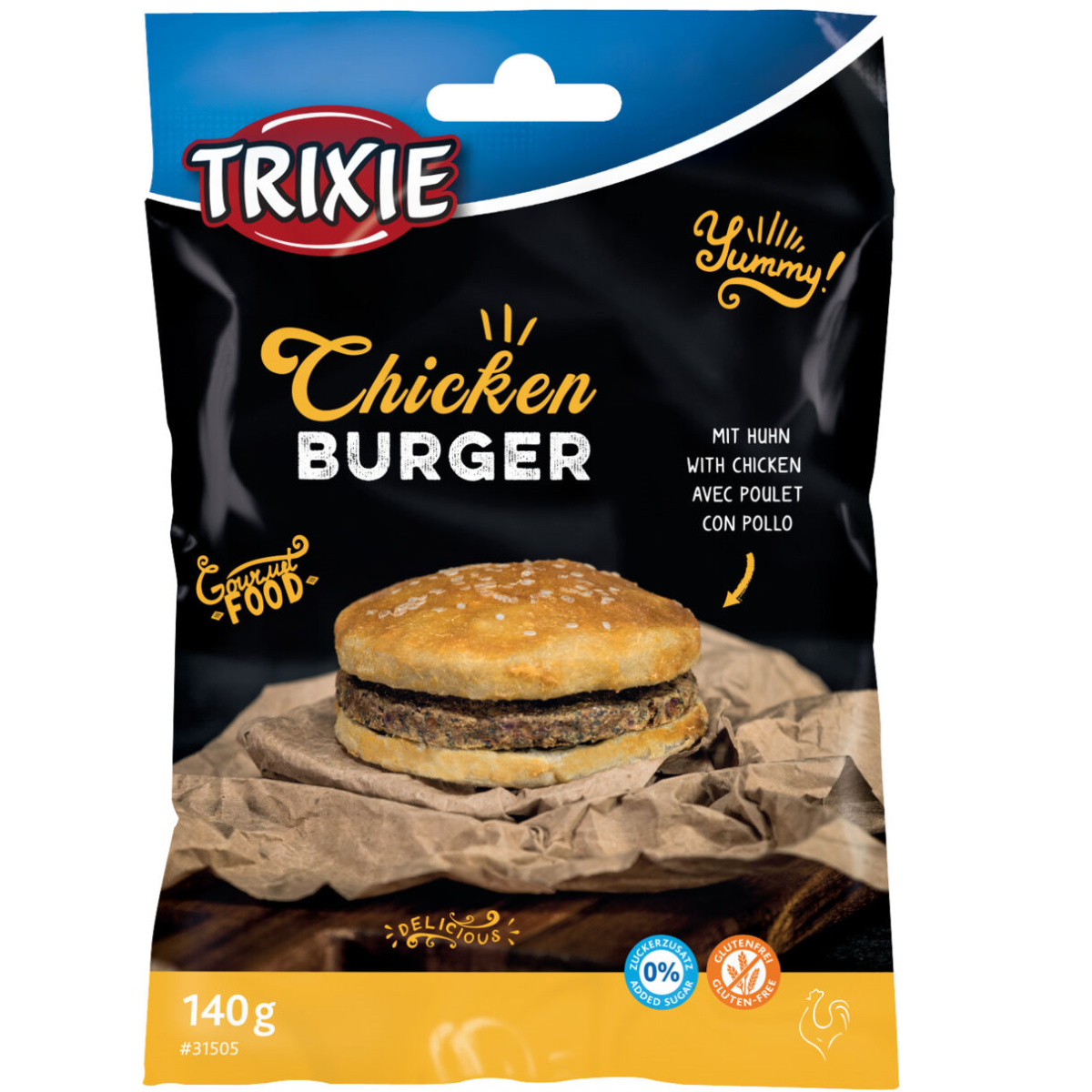 Recompensa Pentru Caini, TRIXIE Hamburgher din Piele Presata cu Carne de Pui, Diametru 9cm | 140g