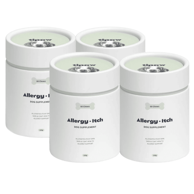 Megapack 4x TIPAW Allergy & Itch  | Supliment Natural pentru Caini cu Alergii, Mancarimi si Piele Sensibila | Ulei de Somon, Colostru si Turmeric