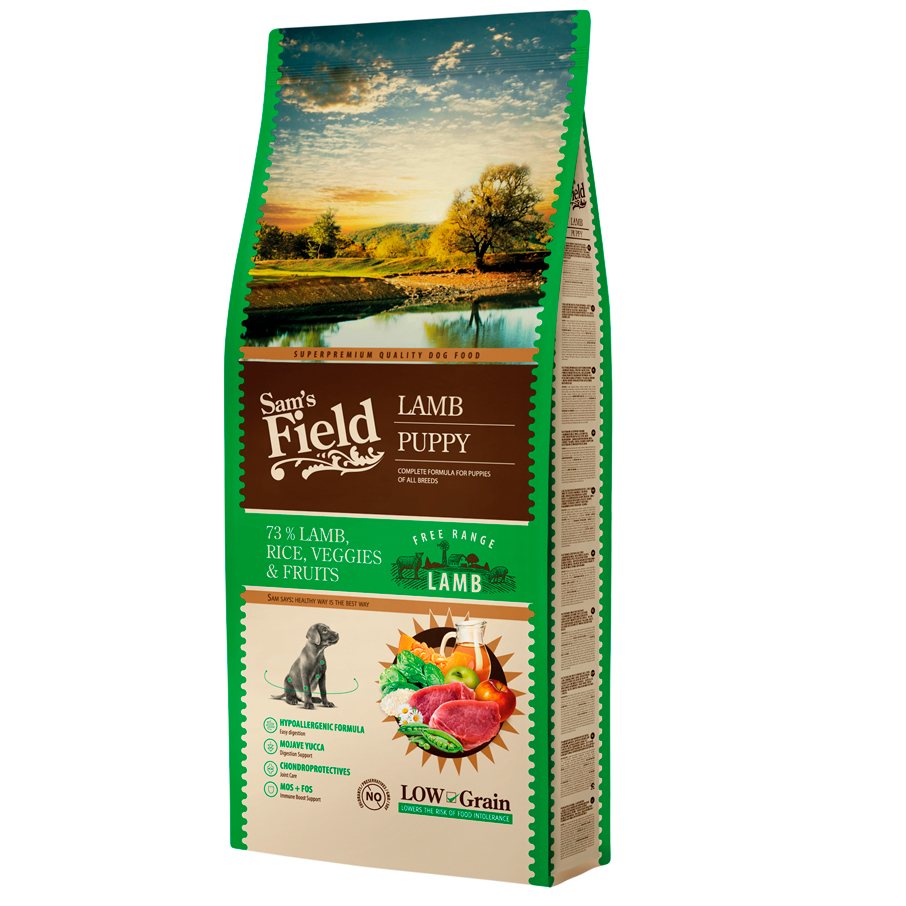 SAM'S FIELD Puppy Lamb 13 kg | Hrana Uscata Super-Premium pentru Catei | Formula Hipoalergenica cu Miel, Orez, Fructe si Legume | Crestere Sanatoasa, Digestie Usoara si Articulatii Puternice