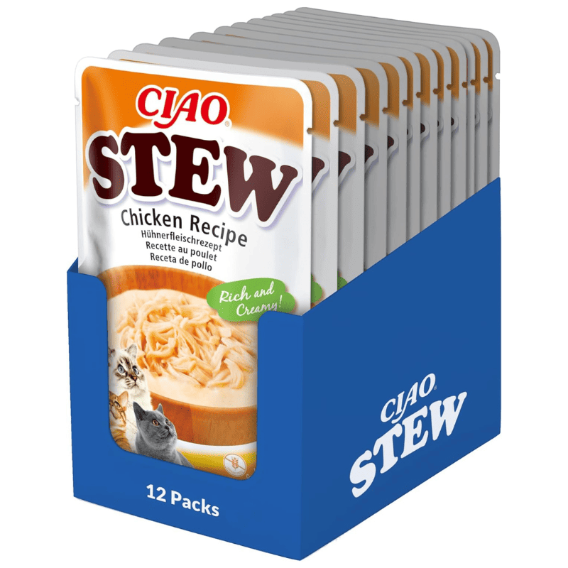 CIAO CHURU Stew Fasii de Pui in Supa Cremoasa Box 12x40 g | Hrana Umeda Complementara pentru Pisici | Delicioasa si Sanatoasa, Fara Cereale, Topping Palatabil