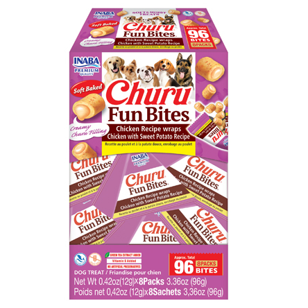 CHURU Fun Bites Chicken with Sweet Potato Recipe 8x12 g | Recompense pentru Caini cu Pui si Cartof Dulce