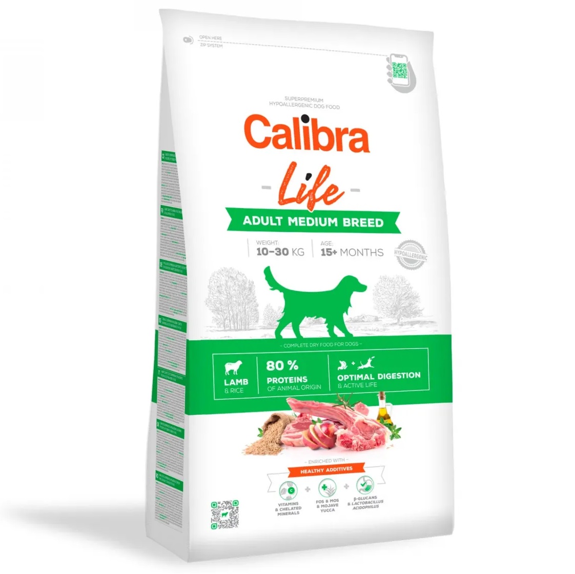CALIBRA Dog Life Adult Medium Breed, cu Miel – Hrană Uscata Superpremium pentru Câini Adulți de Talie Medie, 12kg