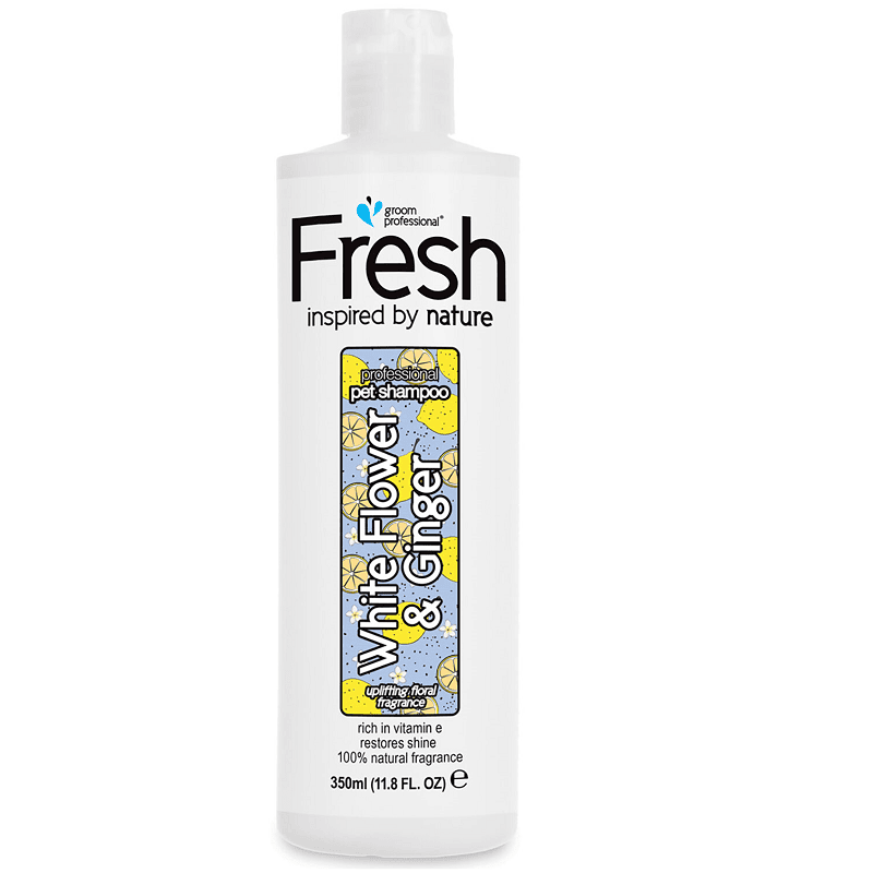 GROOM PROFESSIONAL Fresh White Flower & Ginger Shampoo 350 ml | Sampon Profesional Concentrat (dilutie 24:1) cu Vitamina E si Uleiuri Esentiale pentru Caini | Curatare Delicata, Revitalizare si Stralucire