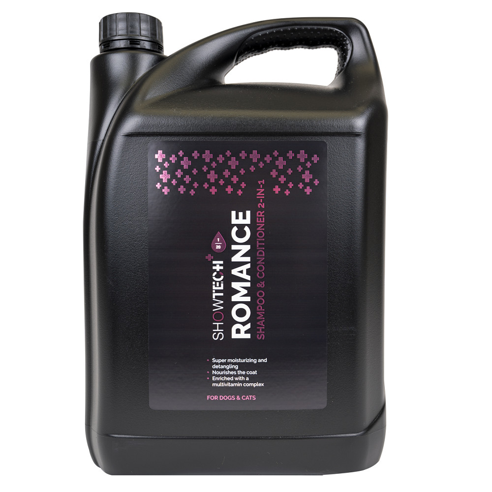 SHOWTECH+ Romance 2-in-1 Shampoo 5 L | Sampon Profesional 2 in 1 Hidratant si Revitalizant pentru Caini cu Blana Uscata sau Deteriorata
