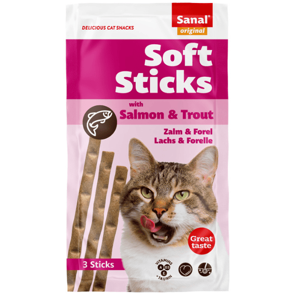 SANAL Soft Sticks cu Somon si Pastrav 3 buc | Recompensa Moale pentru Pisici