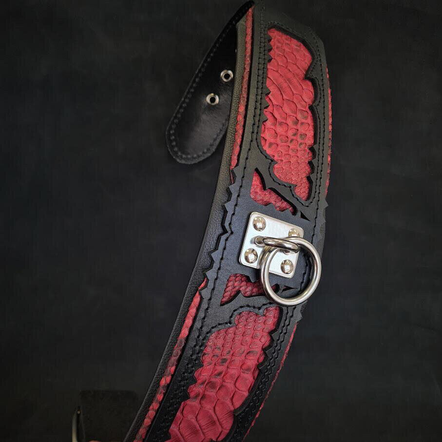 BESTIA DOG GEAR Red Dragon, Zgarda Piele Pentru Caini, Marime XL 57.5-67.5cm
