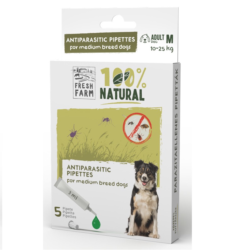 Fresh Farm Spot-On Caini de Talie Medie M 5x3 ml – Solutie Naturala Antiparazitara cu Extracte Vegetale si Uleiuri Esentiale