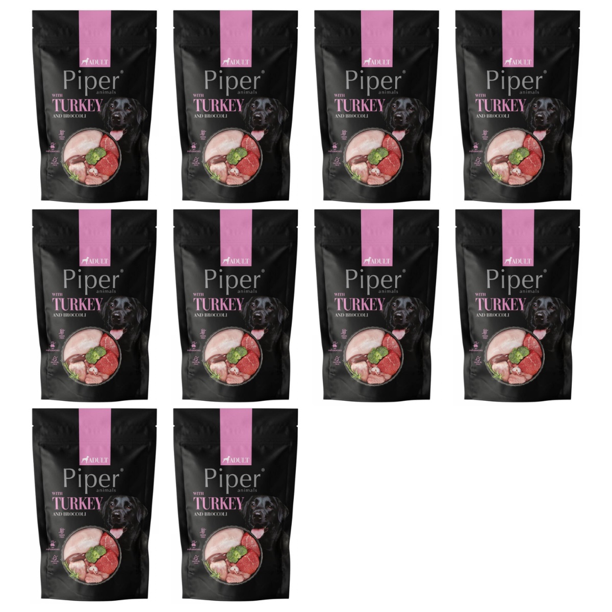 PIPER Animals, cu Curcan si Broccoli, Set Conserve Hrana Umeda Pentru Caini, 10x500g
