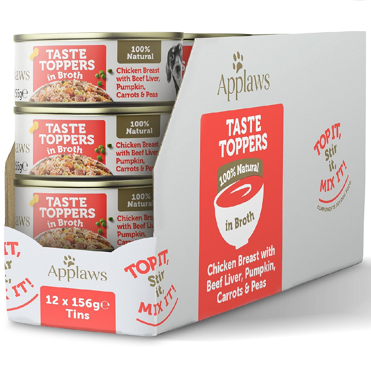 APPLAWS 100% Natural, Bax Conserve Hrana Umeda Caine, Piept de Pui | Ficat Vita | Vegetale in Supa 12x156g