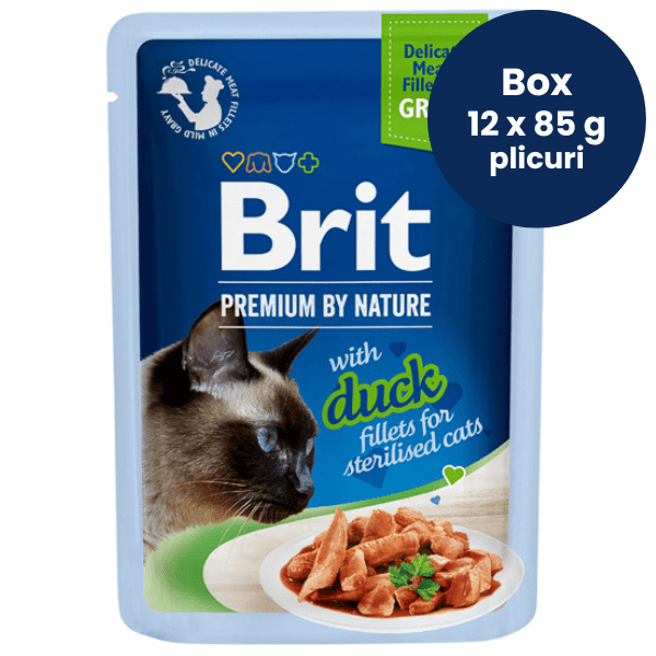 BRIT PREMIUM DELICATE Sterilised Cat cu Rata Box 12x85 g | Plicuri Hrana Umeda Pisici Sterilizate (file carne in sos)