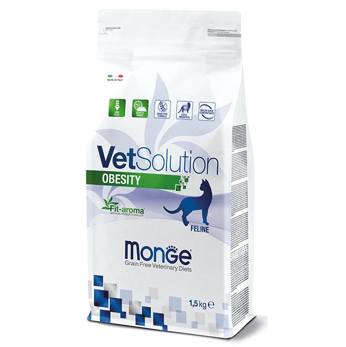MONGE VETSOLUTION Obesity Feline, Hrana Uscata Pentru Pisici Obeze sau Supraponderale, 1.5kg