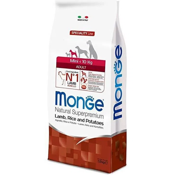 MONGE NATURAL Adult Mini, Miel si Orez, Hrana Uscata Monoproteica Caine, Digestie Optima, 7.5kg