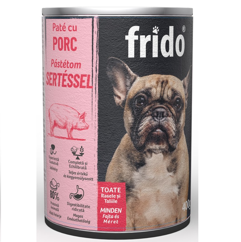 FRIDO Pate cu Porc 400g – Hrana Umeda Economica pentru Caini, Indiferent de Varsta si Talie