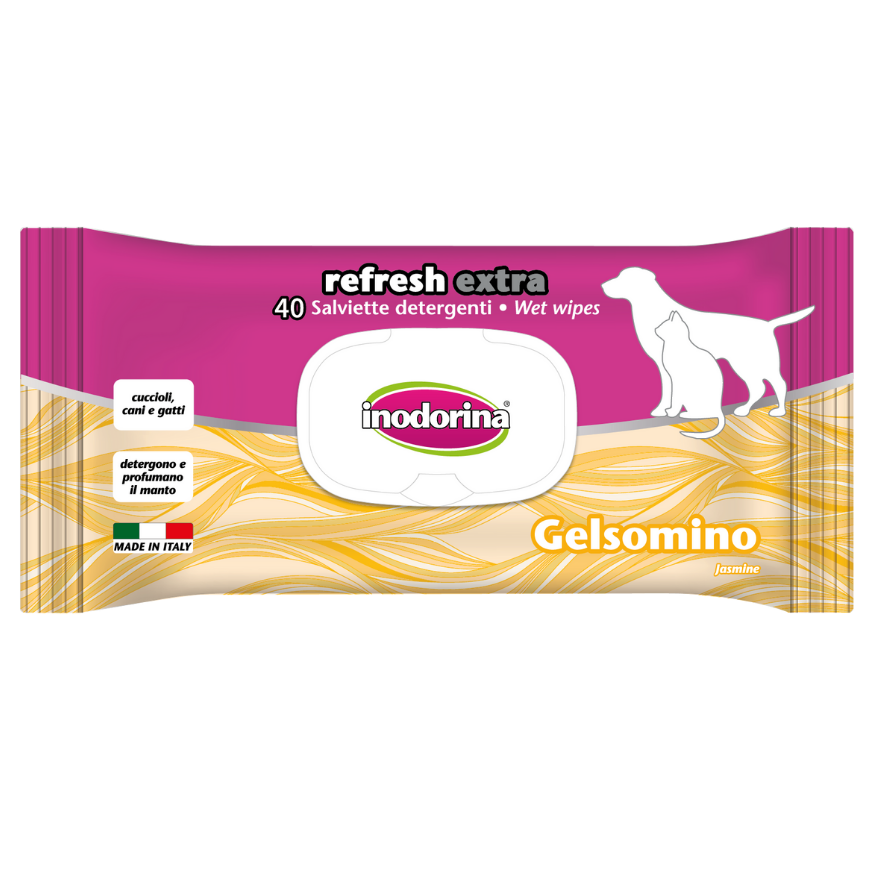INODORINA Refresh Extra, Servetele Umede Pentru Caini si Pisici, Parfum de Iasomie, 40buc