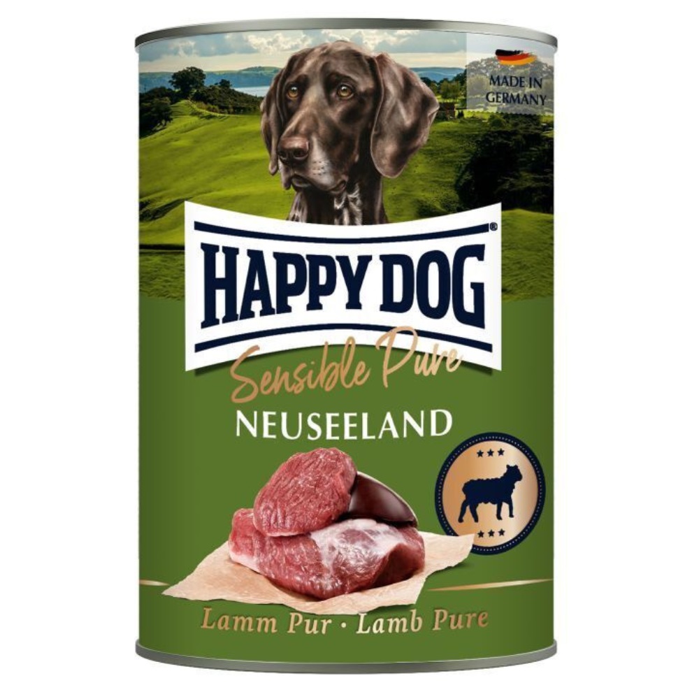 HAPPY DOG Sensible Pure New Zealand – Conserva Hrană Umedă Monoproteică fără Cereale pentru Câini Adulți, cu 100% Carne de Miel, 400g
