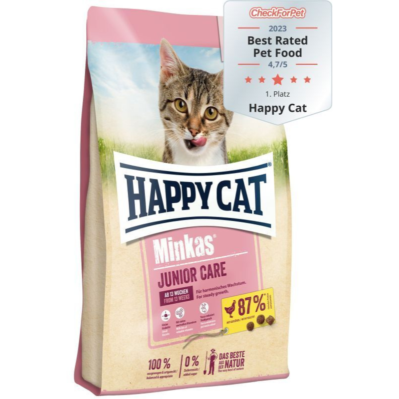 HAPPY CAT Minkas Junior Care, cu Carne de Pasăre – Hrană Uscată Premium pentru Pisici Junioare (13 săpt. - 1 an), Creștere Echilibrată și un Plus de Energie, 10kg