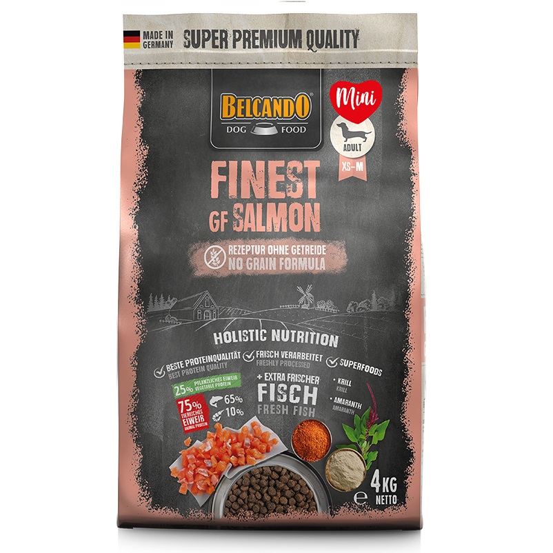 BELCANDO Finest Grain Free, cu Somon, Hrana Uscata Fara Cereale Pentru Caini de Talie Mica si Medie, 4kg