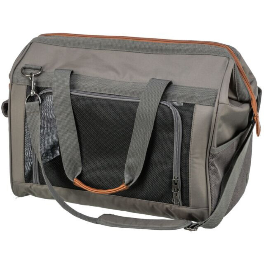 Trixie FINLAY – Geantă de Transport Conformă IATA pentru Câini și Pisici, max. 10 kg, 43x26x32 cm, Negru/Gri