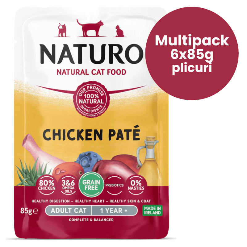 NATURO Adult Cat Grain Free Pate cu Pui Multipack 6x85 g | Hrana Umeda Completa fara Cereale 100% Naturala pentru Pisici Adulte