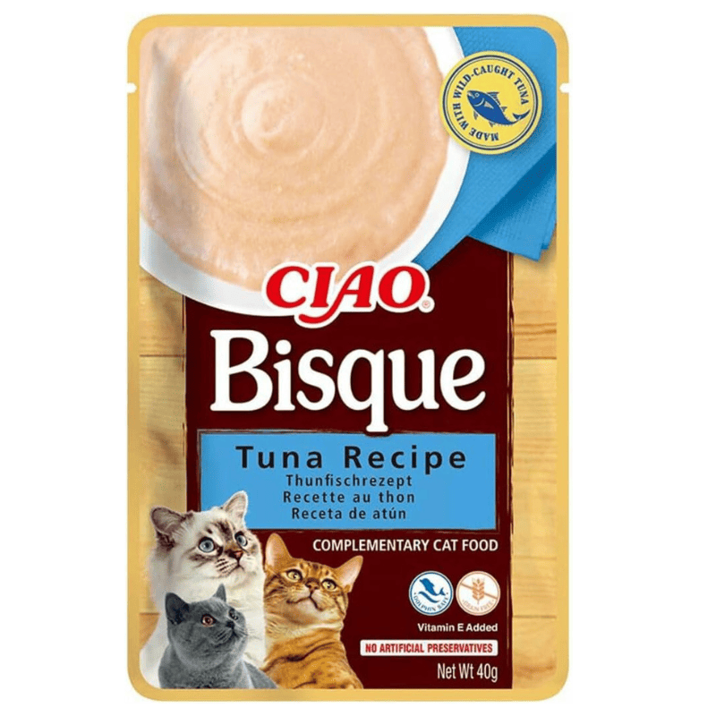 CIAO CHURU Bisque Cat Food Piure Fin de Ton 40 g | Hrana Complementara Umeda pentru Pisici | Delicioasa si Sanatoasa, Fara Cereale, Topping Palatabil