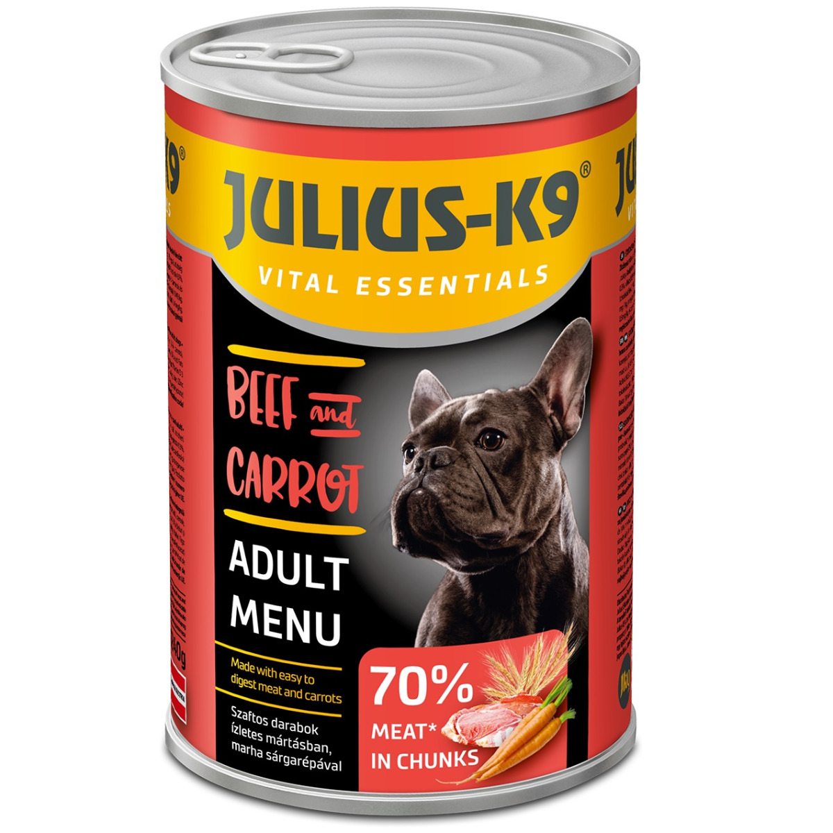 JULIUS K9 DOG, Conserva Hrana Umeda Pentru Caini, cu Vita si Morcovi, 1240g