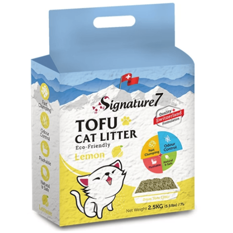 SIGNATURE7 Tofu Lemon 7 L | Asternut Igienic 100% Natural din Tofu pentru Pisici | Aglomerant, Fara Praf, Biodegradabil si cu Aroma de Lamaie