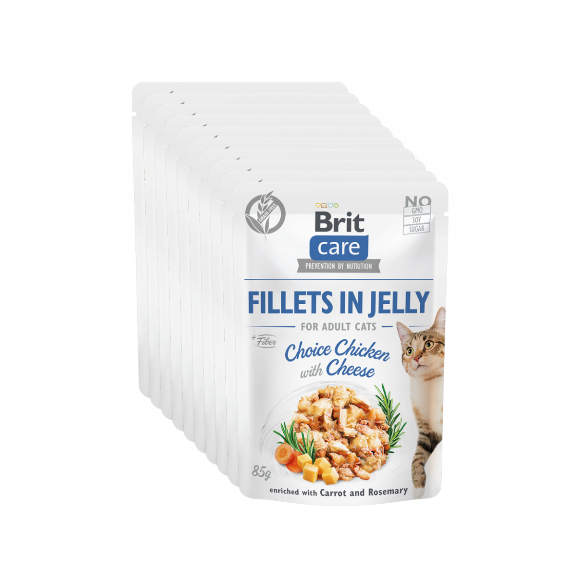 BRIT CARE Fillets in Jelly, cu Pui si Branza, Set Plicuri Hrana Umeda, Fara Cereale,  Pisici (file in aspic) 12x85g