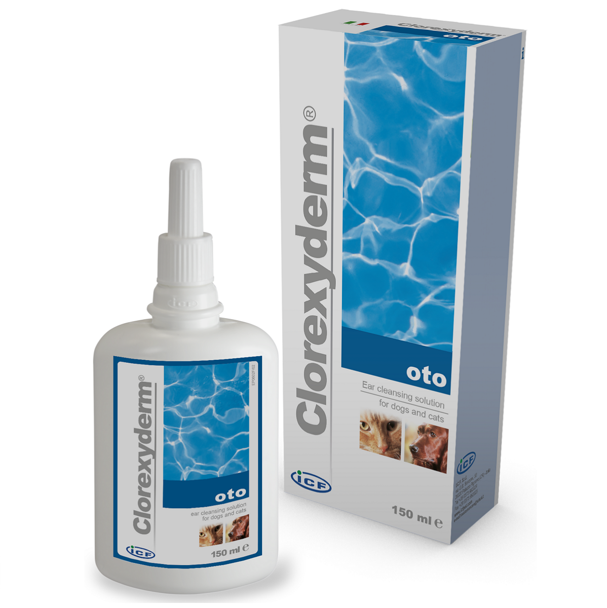ICF CLOREXYDERM OTO PIU Solutie Auriculara Pentru Toaletare Regulata a Urechilor la Caine si Pisica, 150ml