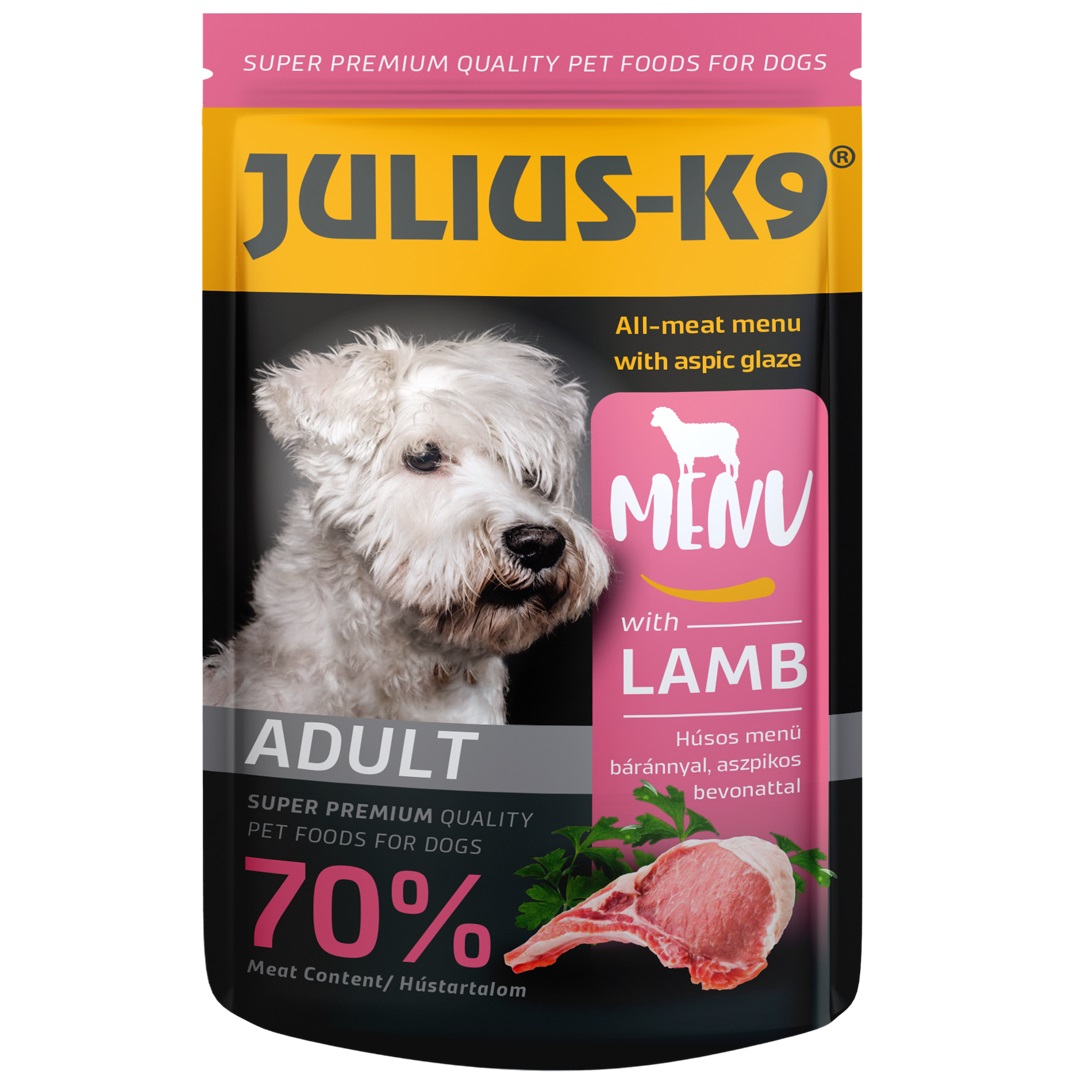 JULIUS K9 DOG, Plic Hrana Umeda Pentru Caini, Pate cu Miel in Aspic, 125g