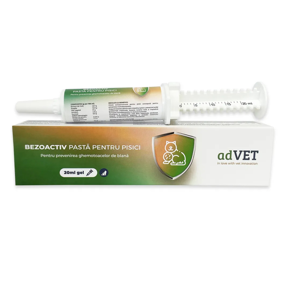 AdVET Bezoactiv Pastă Palatabilă 20 ml – Supliment pentru Prevenirea Formării în Tractul Gastrointestinal a Ghemelor de Păr la Pisici
