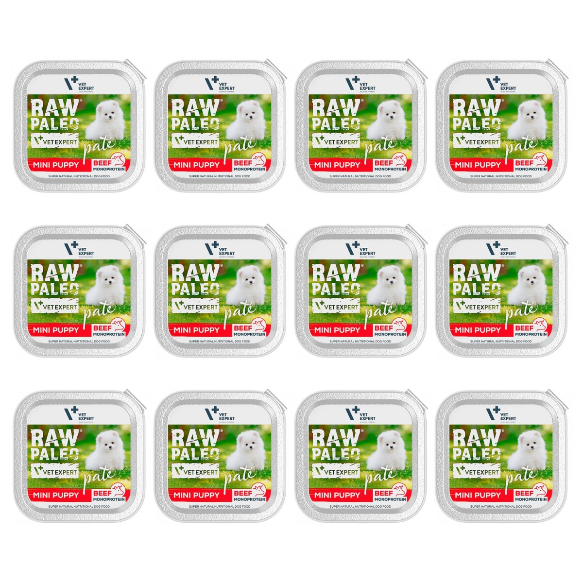 RAW PALEO Pate Mini Puppy, cu Vita, Set Conserve Hrana Umeda Monoproteica Pentru Caini Juniori, 12x150g