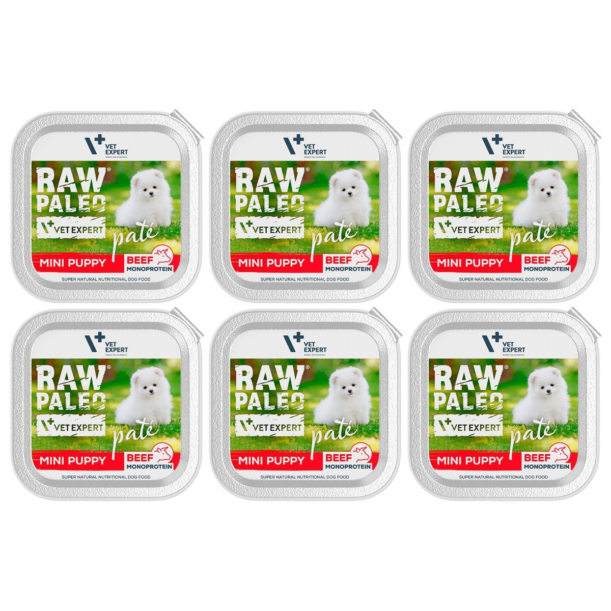 RAW PALEO Pate Mini Puppy, cu Vita, Set Conserve Hrana Umeda Monoproteica Pentru Caini Juniori, 6x150g