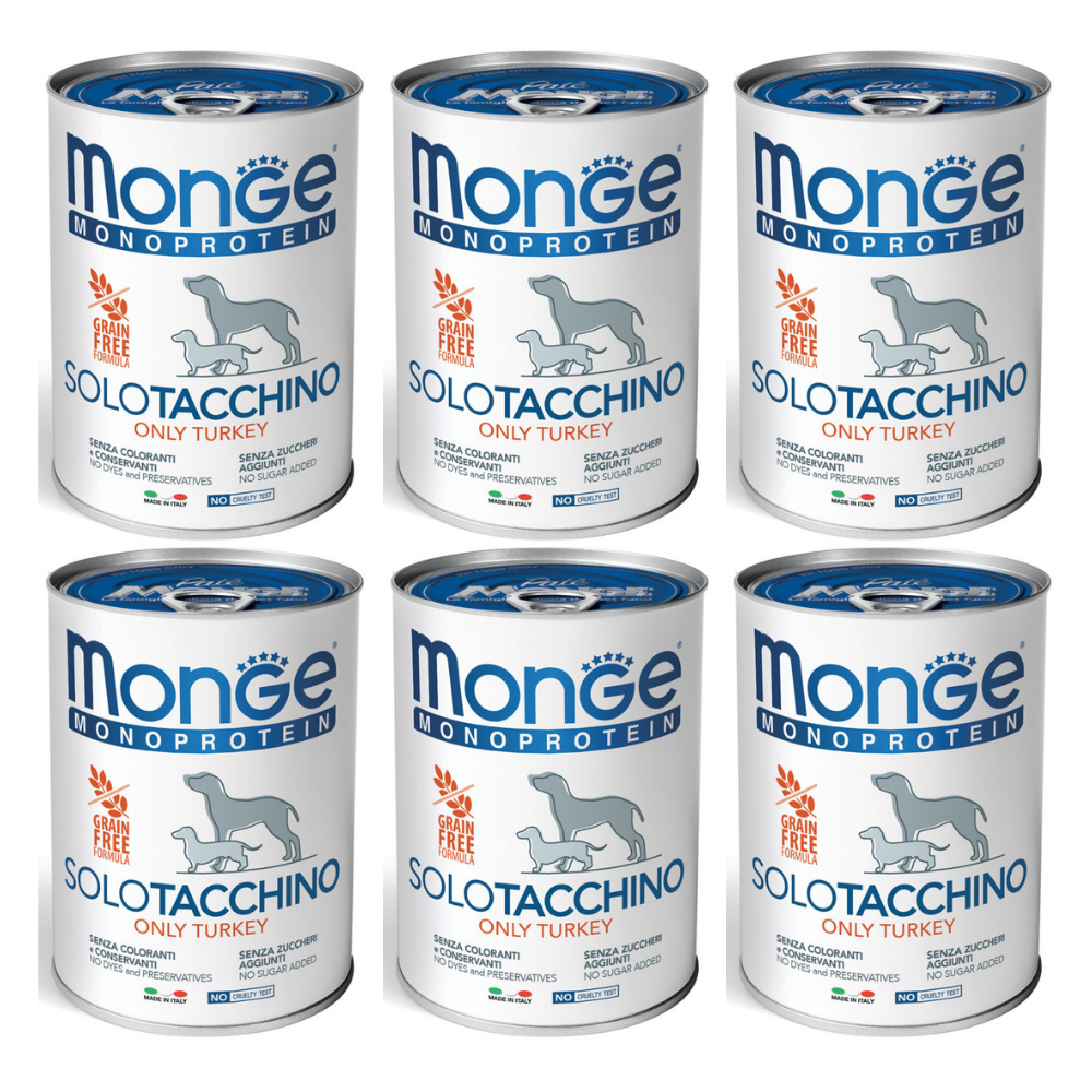 MONGE MONOPROTEIN SOLO Curcan, Hrana Bax Umeda Monoproteica, Fara Cereale, Caine, (pateu) 6x400g