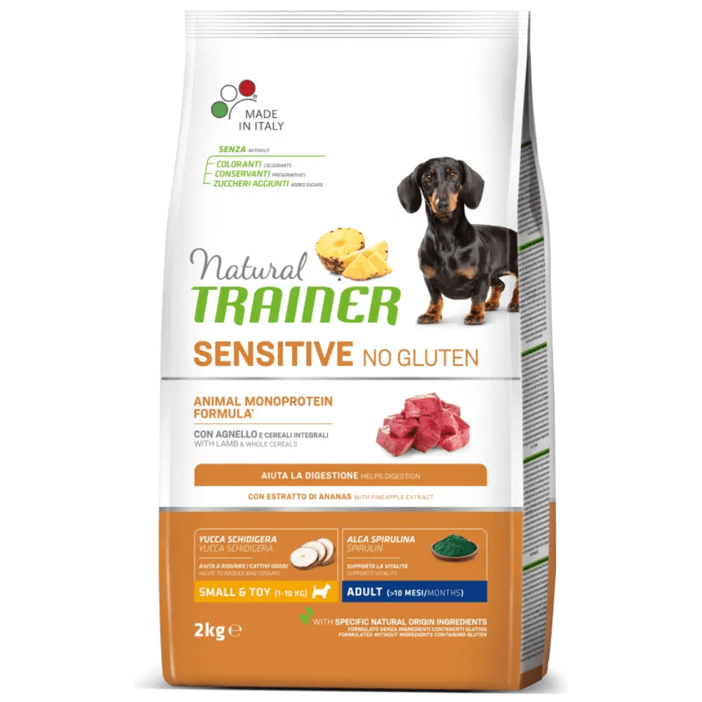 NATURAL TRAINER Dog Mini Adult Sensitive No Gluten cu Miel, Hrană Uscată Monoproteică pentru Câini de Talie Mică, 2kg