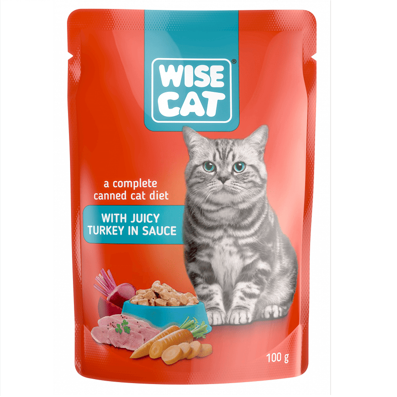 WISE Cat cu Curcan în Sos, 100 g | Hrană Umedă pentru Pisici Adulte 