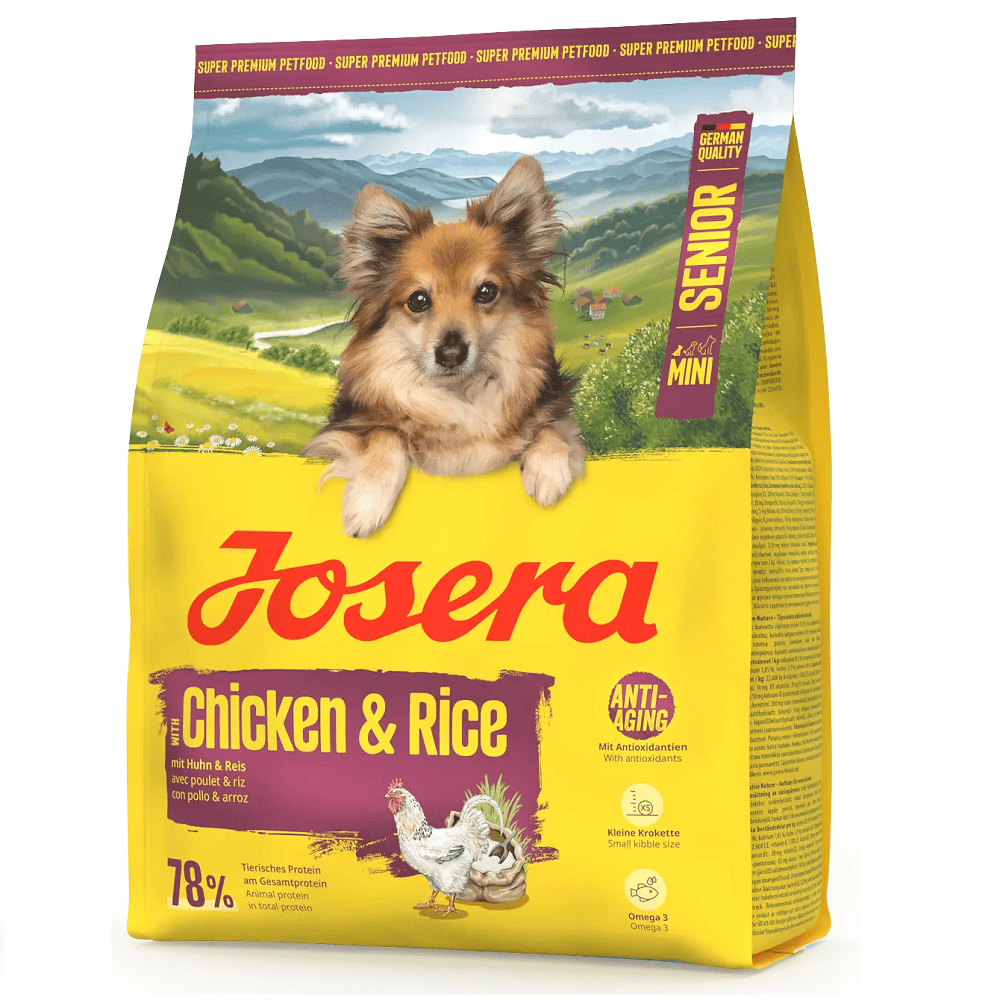 JOSERA Mini Senior Chicken & Rice 3 kg | Hrana Uscata Premium pentru Caini Seniori de Talie Mica | Cu Pui si Orez | Crochete Mici, Suport Renal si Vitalitate