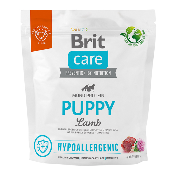 BRIT CARE Hypoallergenic Puppy, cu Miel, Hrană Uscata Monoproteică Hipoalergenică pentru Caini Juniori, 1kg