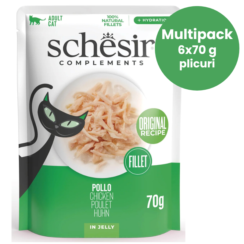 SCHESIR Cat File de Pui Multipack 6x70 g Plic | Hrana Umeda Complementara pentru Pisici Adulte