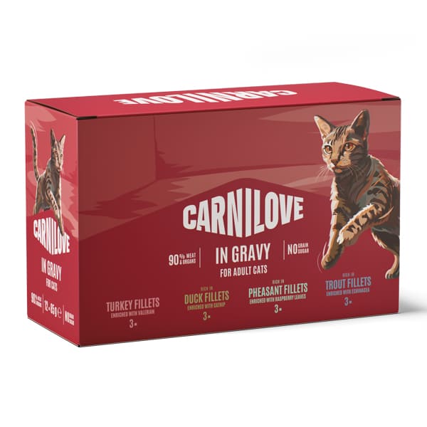 CARNILOVE Cat Pouch Multipack 12×85 g – Hrana Umeda Naturala Fara Cereale pentru Pisici, Selectie de Retete cu Carne si Ingrediente Premium